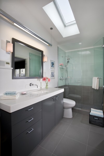 Modern gray and white bathroom