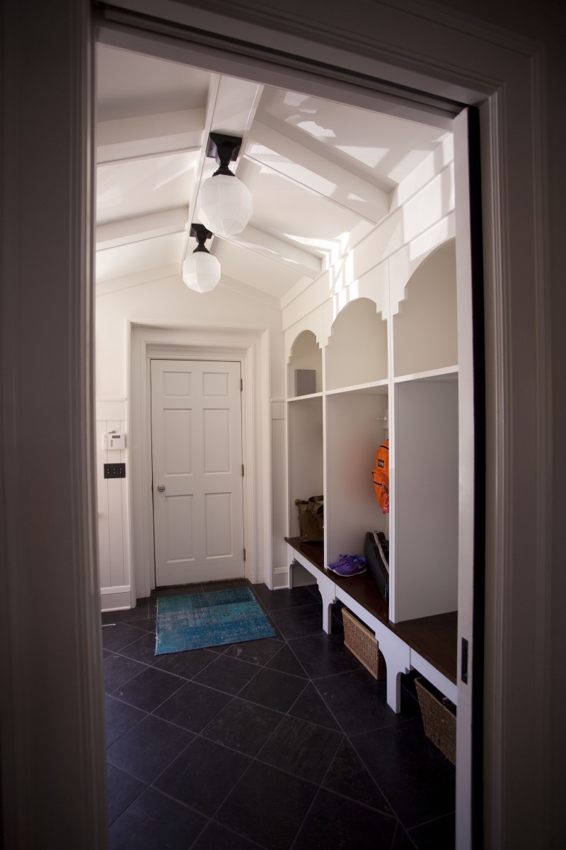 <p>A new mudroom complete with large bench and lockers was added off the garage, ultimately creating a more open entry.</p>
