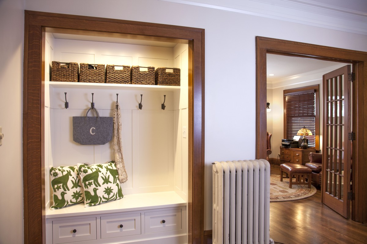 <p>The front entry closet was also given a stylish makeover – now it’s a welcoming, functional nook with lots of personality.</p>
